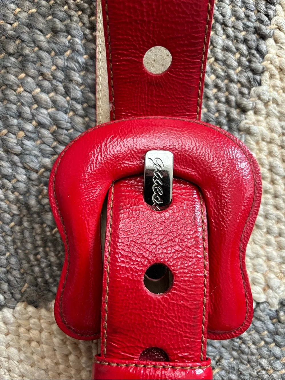 Guess Red Leather Wide Women's Belt with Branded Silver Buckle